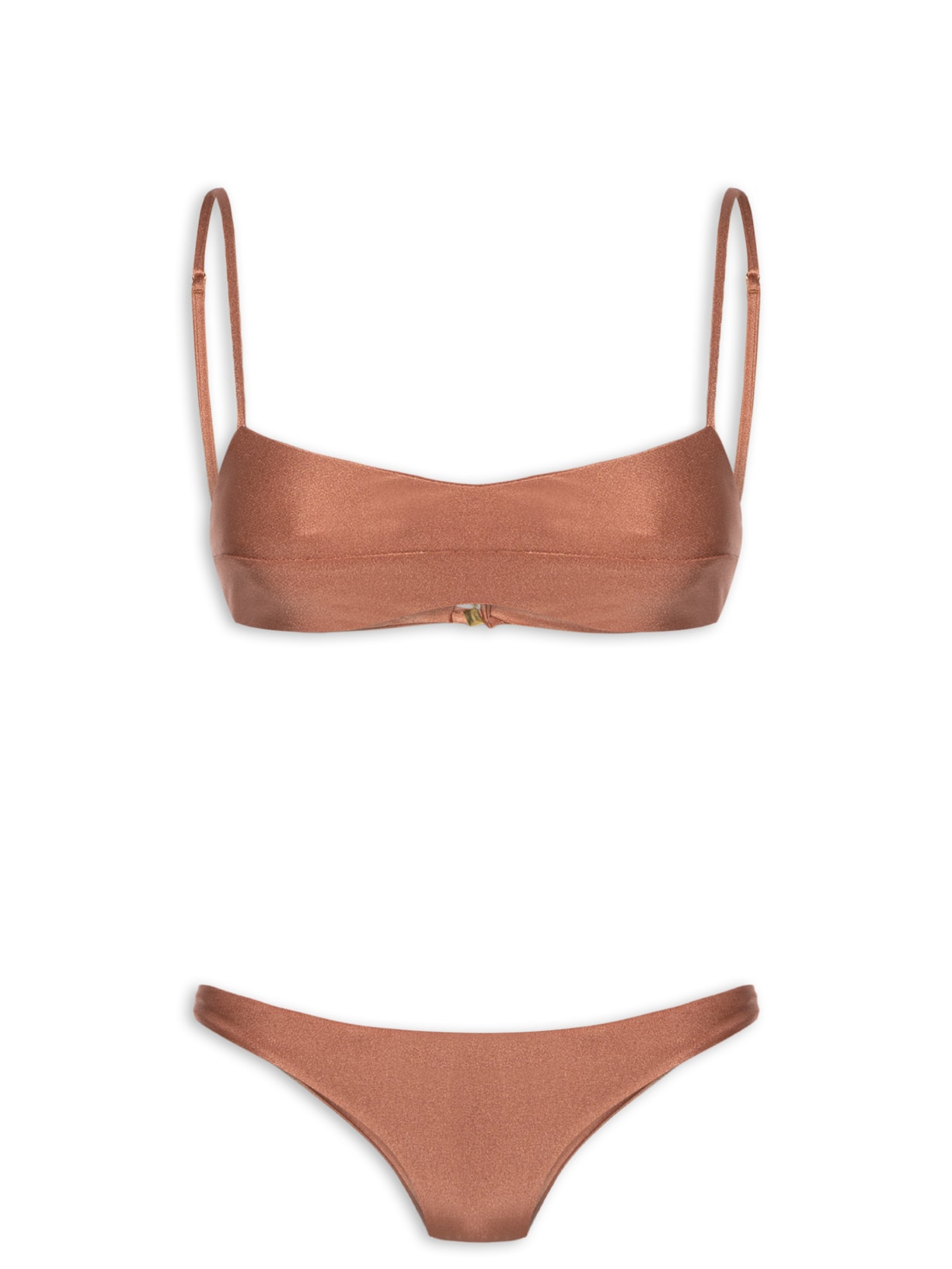 Biquìni Conjunto Top Reto E Calcinha Fixa - Marrom