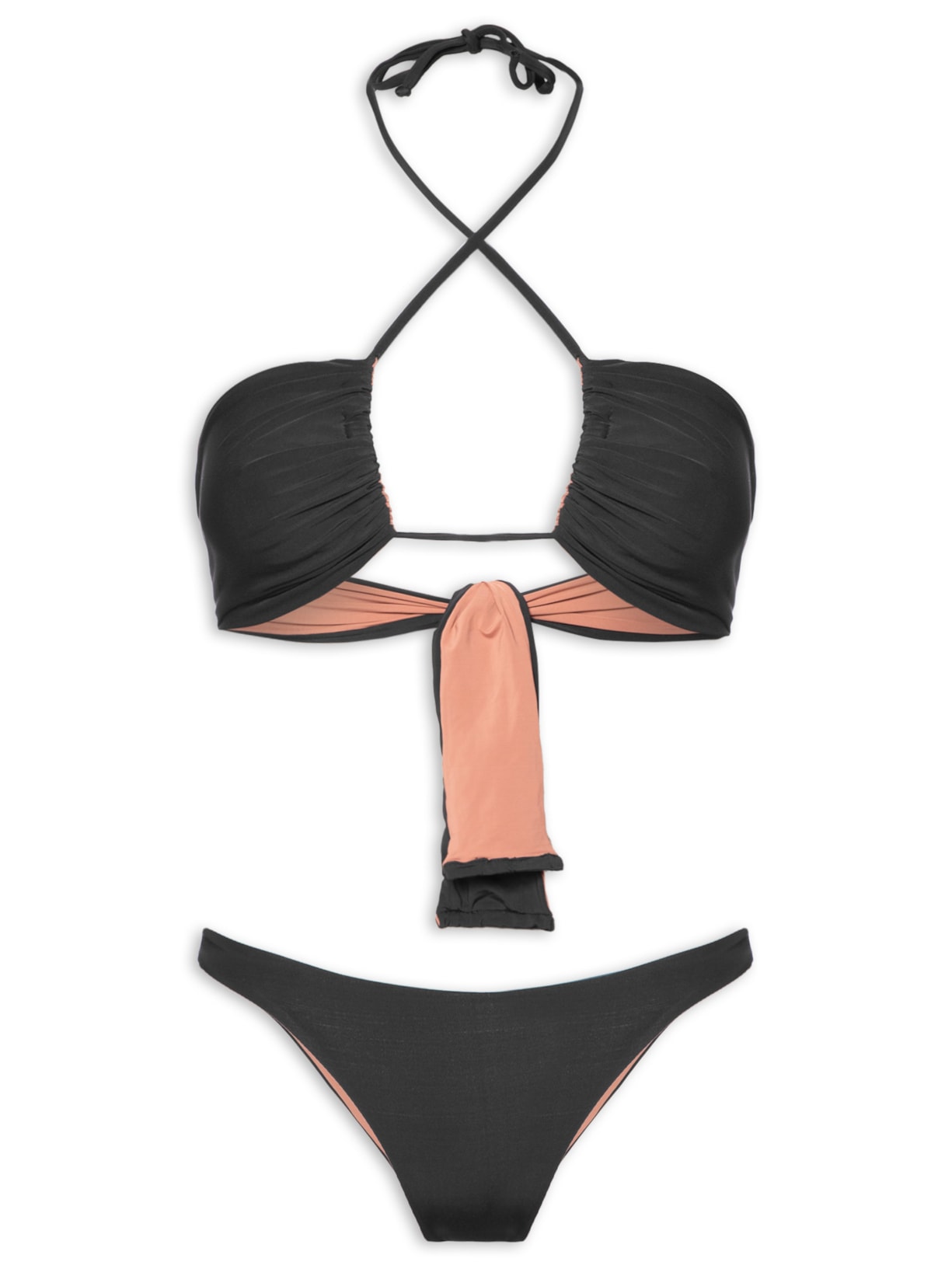 Biquíni Conjunto Top Triangulo e Calcinha Fixa Preto '2Essential