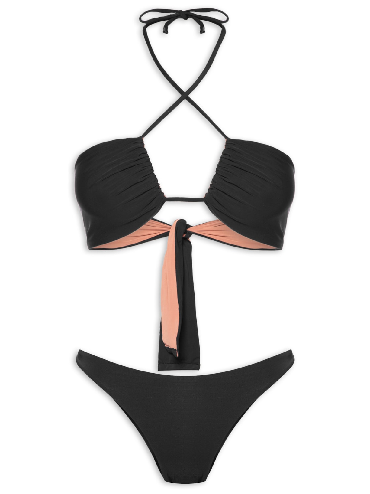 Biquini Conjunto Top Triângulo E Calcinha - Preto