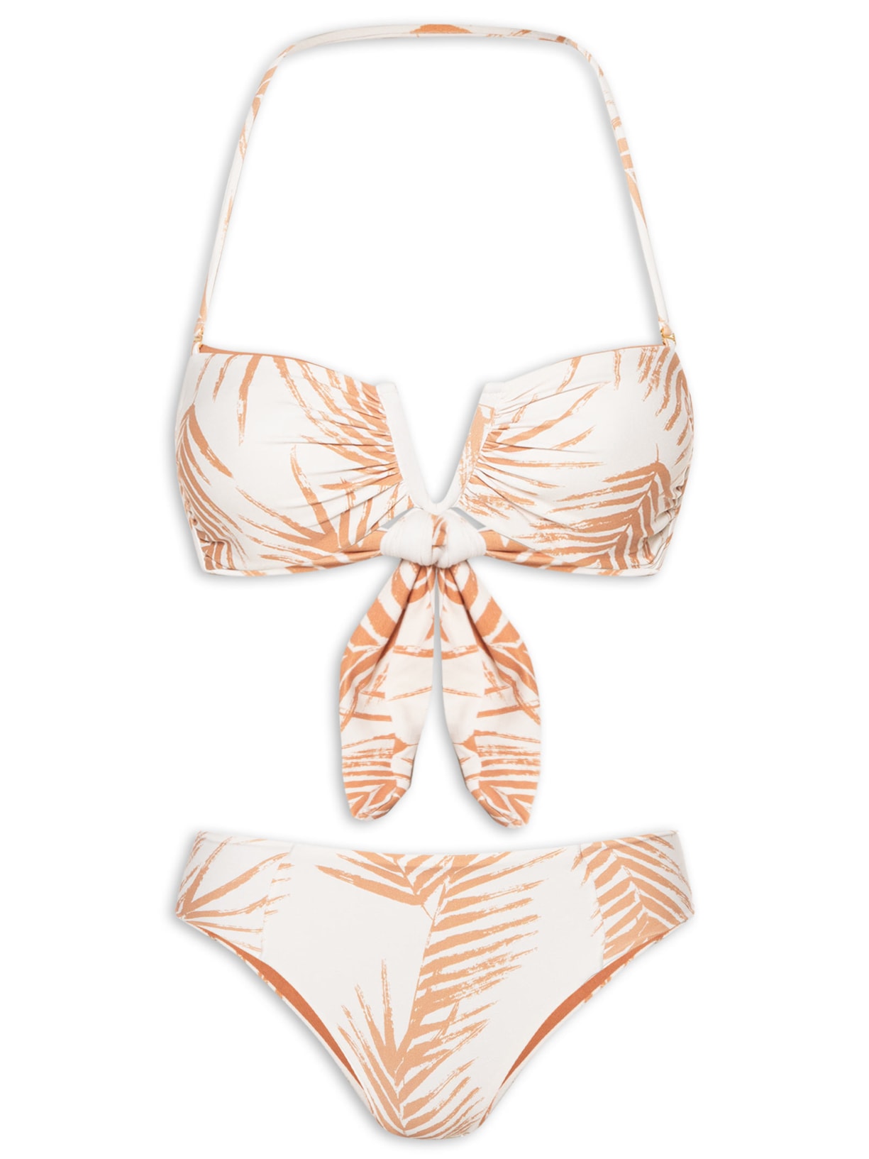 Biquíni Conjunto Top V e Calcinha Estampada - Off White