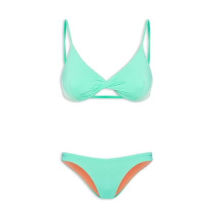 Biquíni Conjunto Triângulo com Detalhe Torcido e Calcinha Fixa - Azul