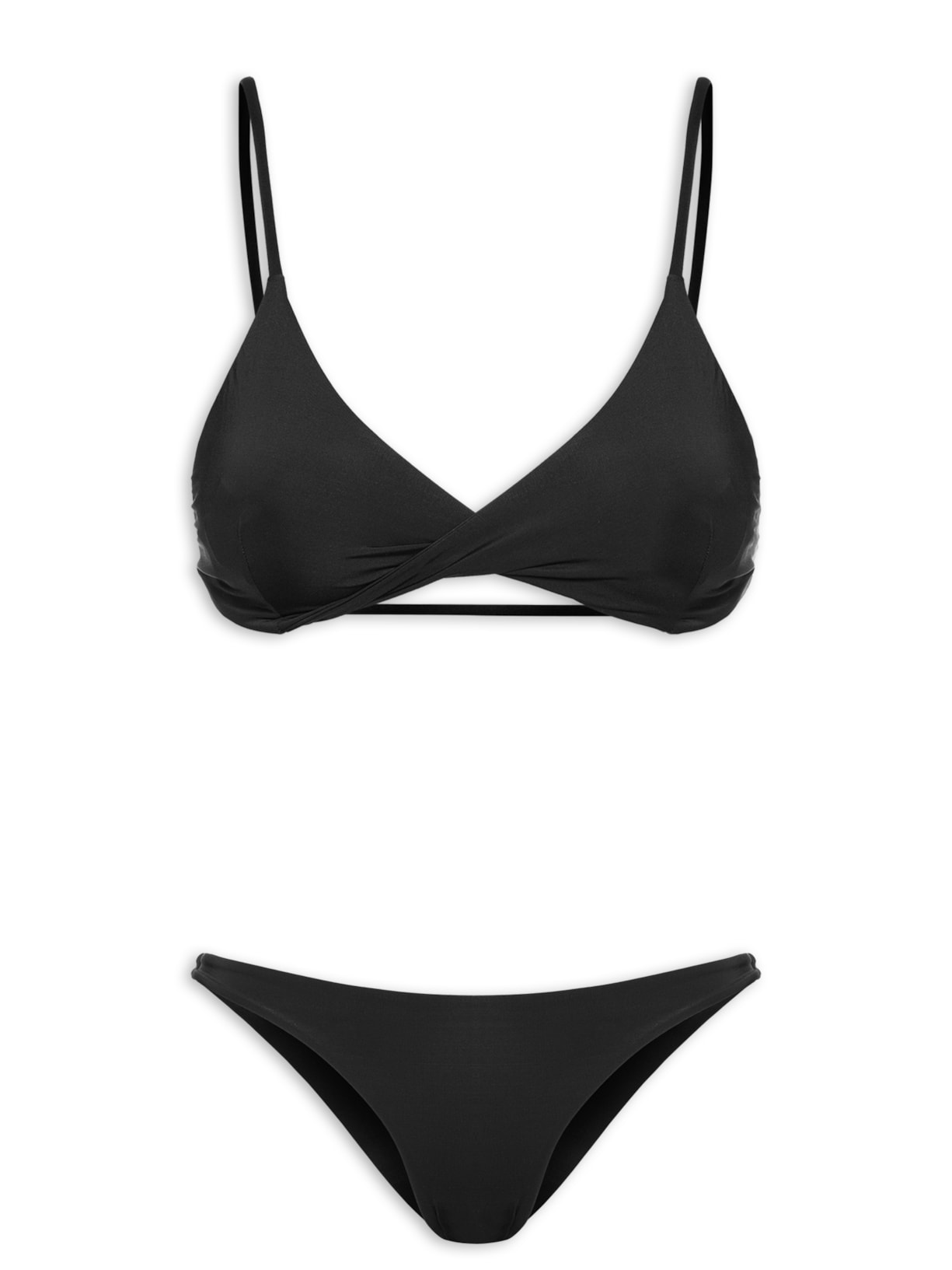 Biquíni Conjunto Triângulo com Detalhe Torcido e Calcinha Fixa Preto '2Essential