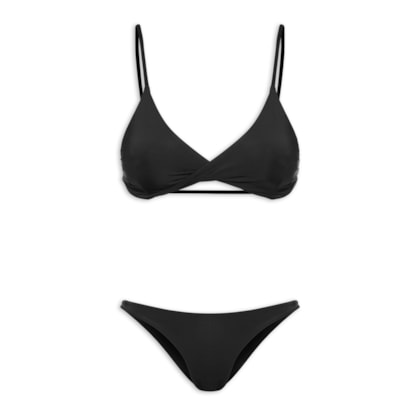 Biquíni Conjunto Triângulo com Detalhe Torcido e Calcinha Fixa - Preto