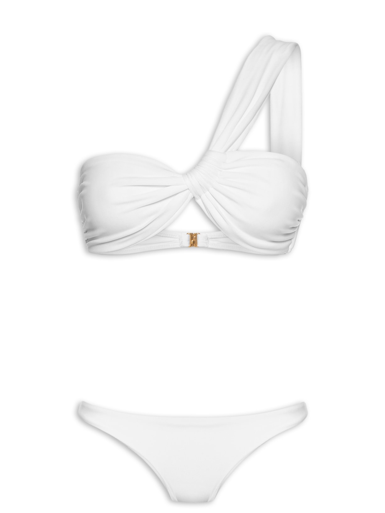 Biquíni Conjunto Um Ombro Só E Calcinha Fixa - Branco