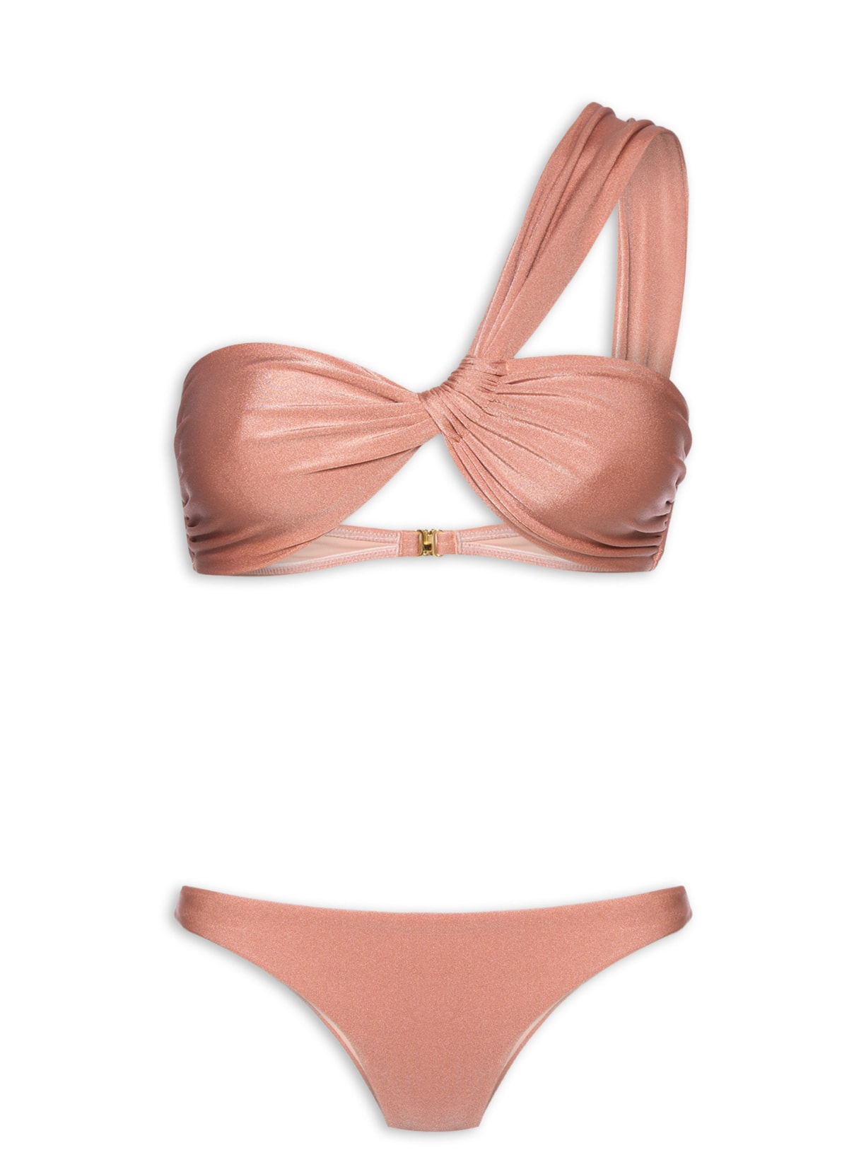 Biquíni Conjunto Um Ombro Só E Calcinha Fixa - Rosa