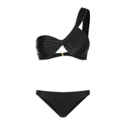 Biquíni Conjunto Um Ombro Só E Calcinha - Preto