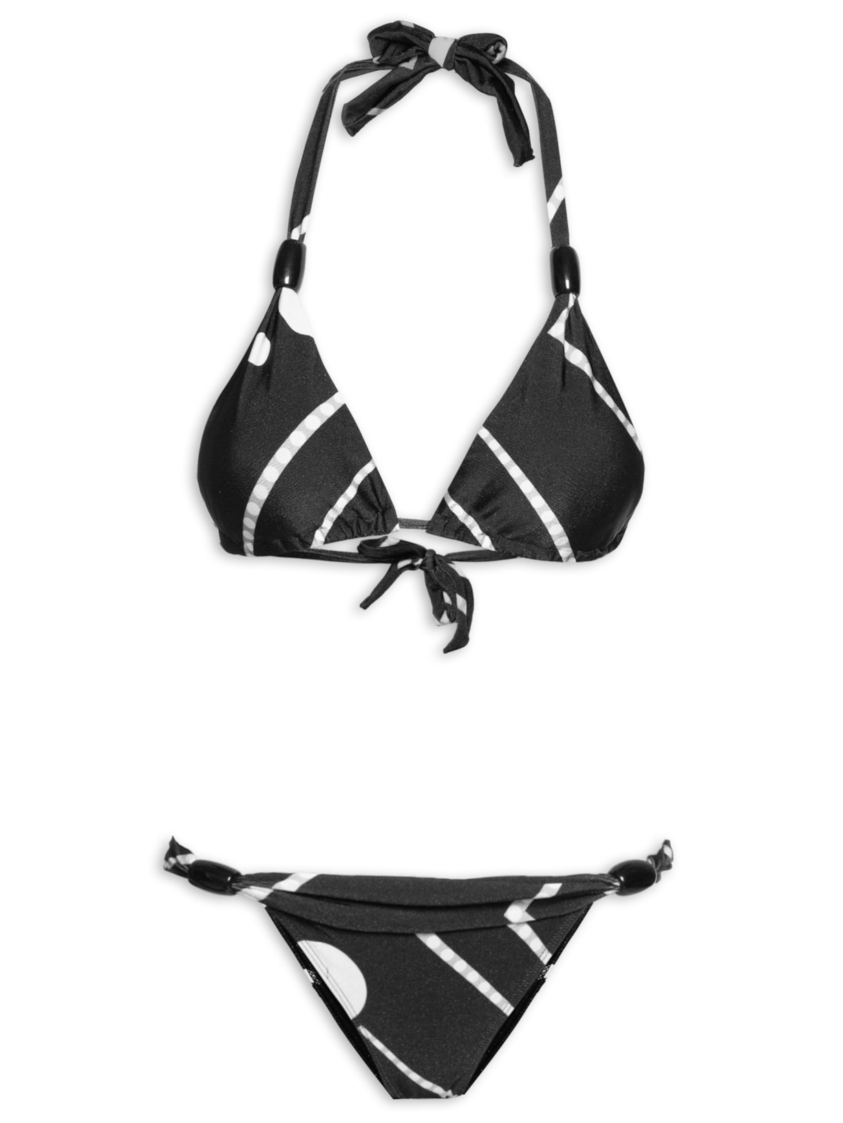 Biquíni Cortina Longa Listrado - Preto