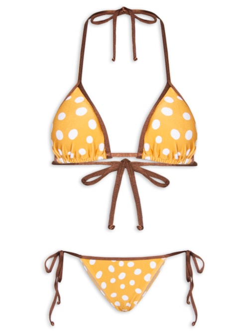 Biquíni Cortininha Double Face Yellow Pois - Amarelo