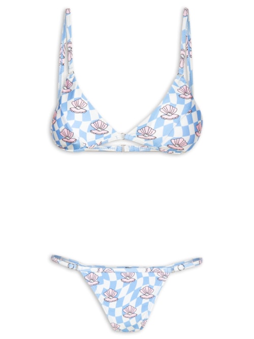 Biquini Cortininha Estampado - Azul