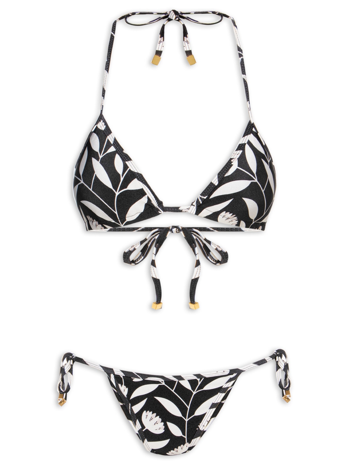 Biquíni Cortininha Estampado Preto Mktbeach