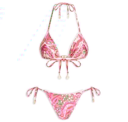 Biquíni Cortininha Estampado - Rosa