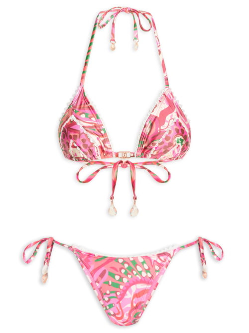 Biquíni Cortininha Estampado - Rosa
