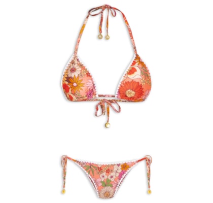 Biquini Cortininha Floral - Laranja