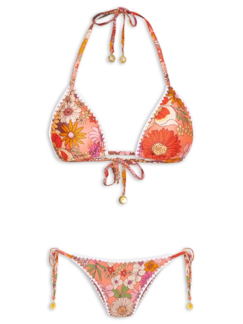 Biquini Cortininha Floral - Laranja