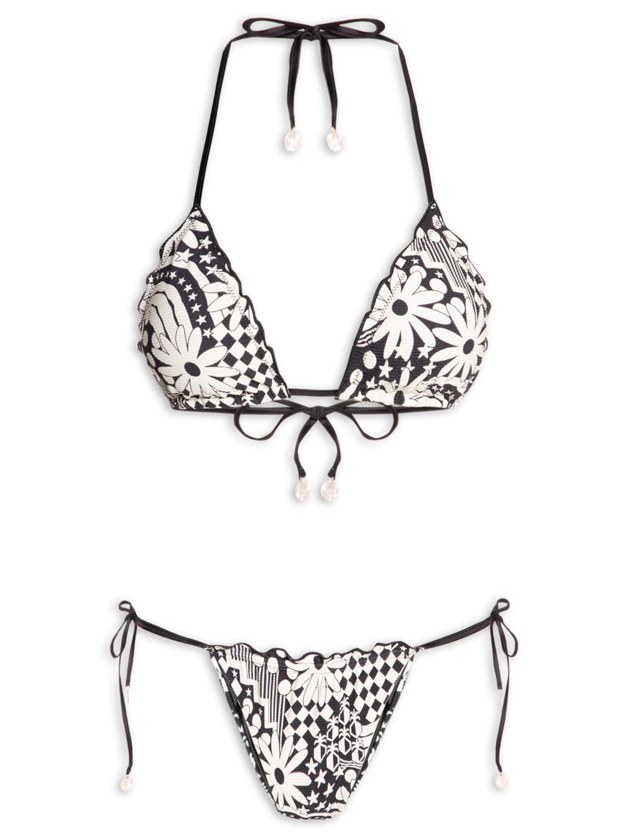 Biquíni Cortininha Floral Preto Mktbeach