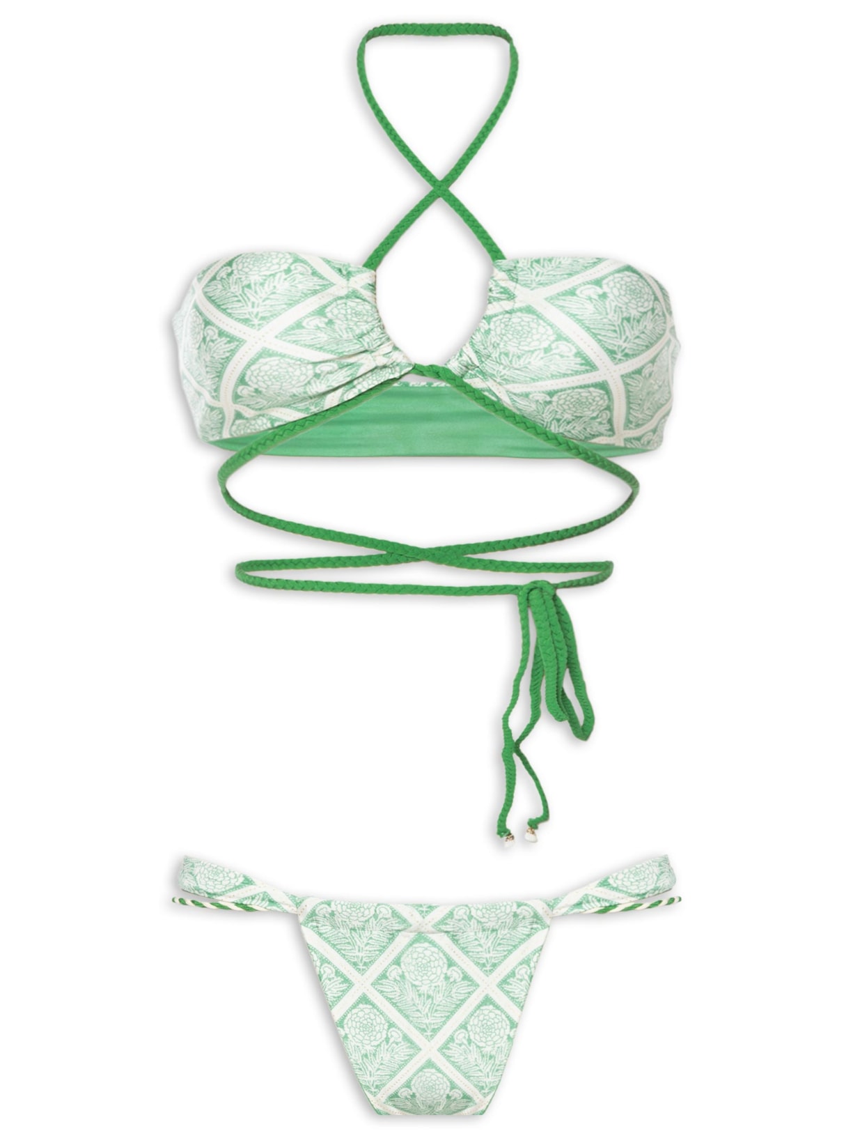 Biquíni Cortininha Invertida Com Amarração Em Corda - Verde