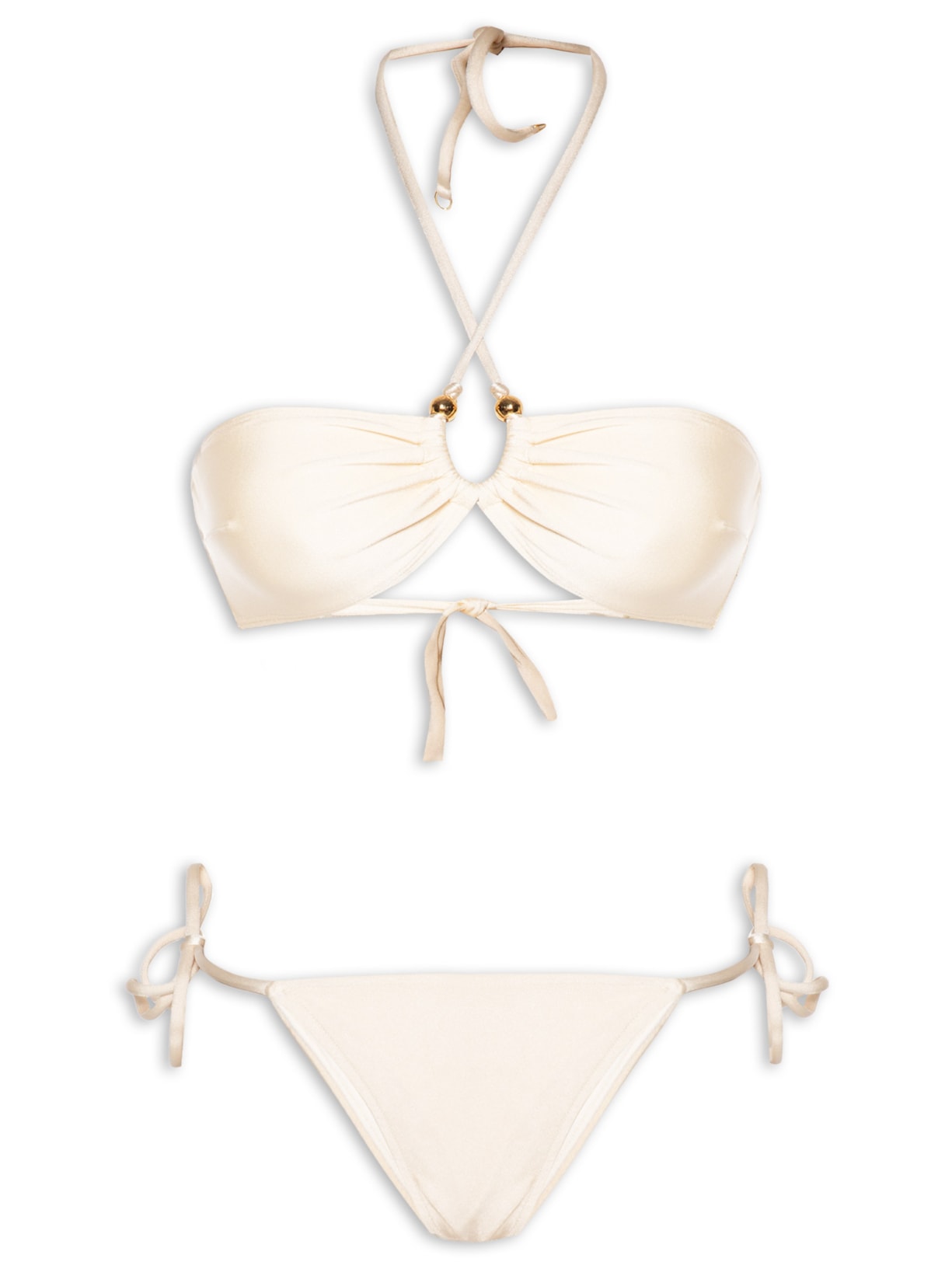 Biquíni Cortininha Invertida E Calcinha De Amarração Lateral - Off White