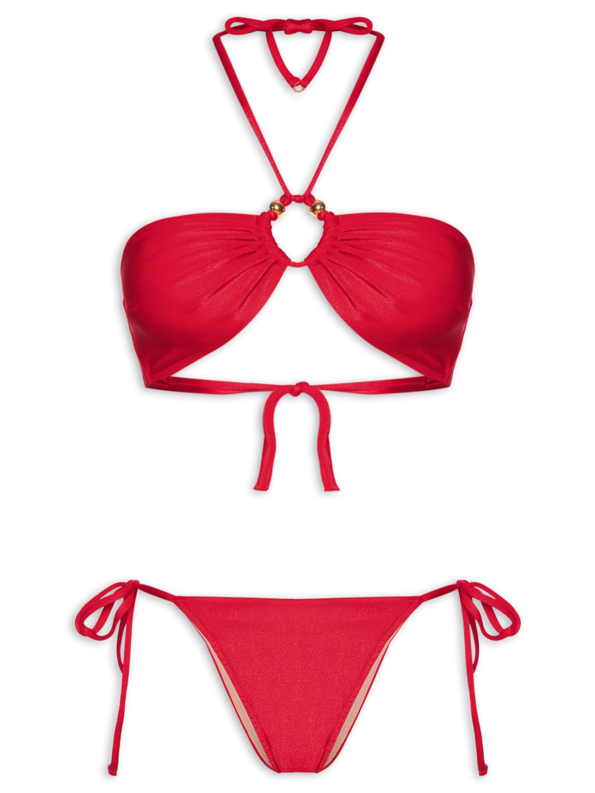 Biquíni Cortininha Invertida E Calcinha De Amarração Lateral - Vermelho