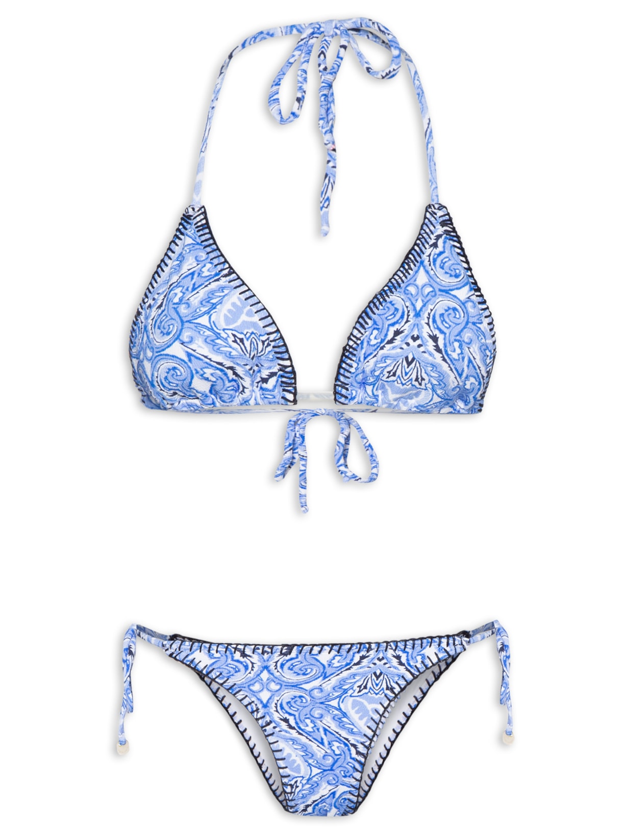 Biquíni Cortininha Tanga Amarradinho Estampado - Azul