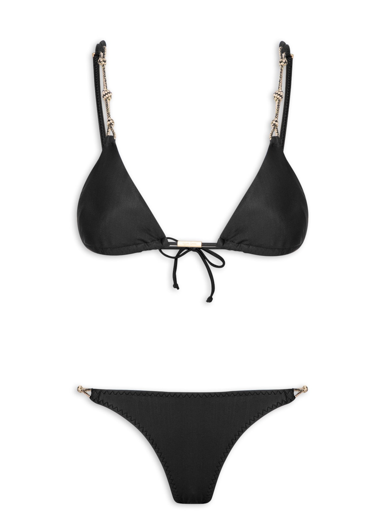 Biquíni Cortininha Tanga Lateral Estreita Liso - Preto