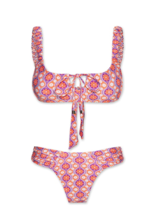 Biquíni Estampado Com Amarração - Laranja