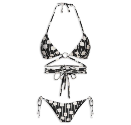 Biquíni Feminino Cortininha Estampado - Preto