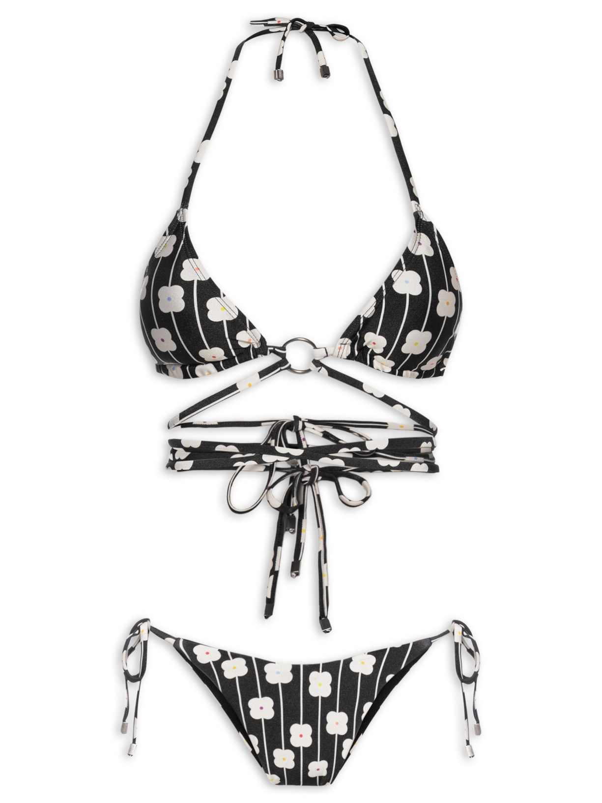 Biquíni Feminino Cortininha Estampado - Preto