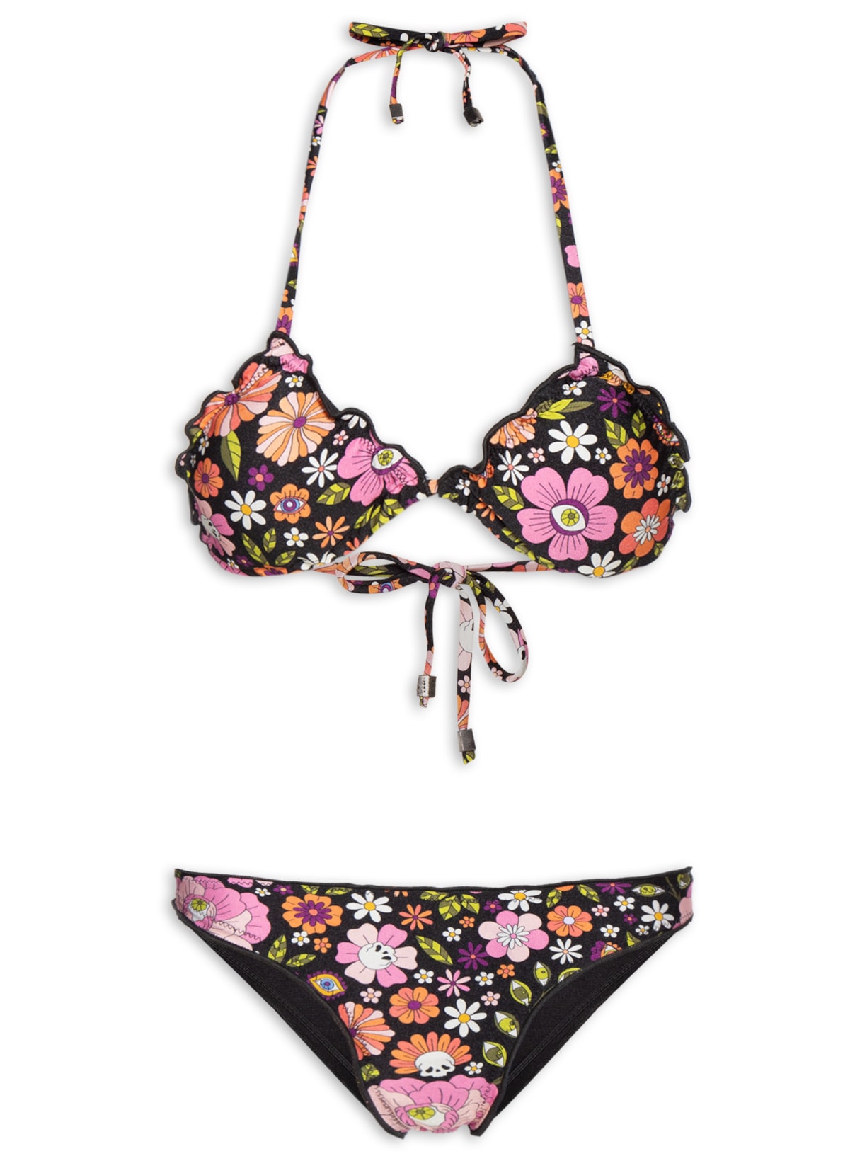 Biquíni Feminino Cortininha Estampado Preto Mktbeach