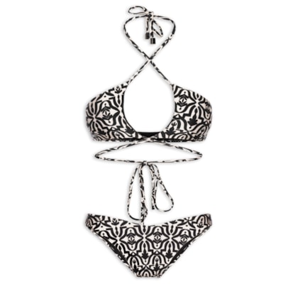 Biquíni Feminino Estampado Com Abertura - Preto