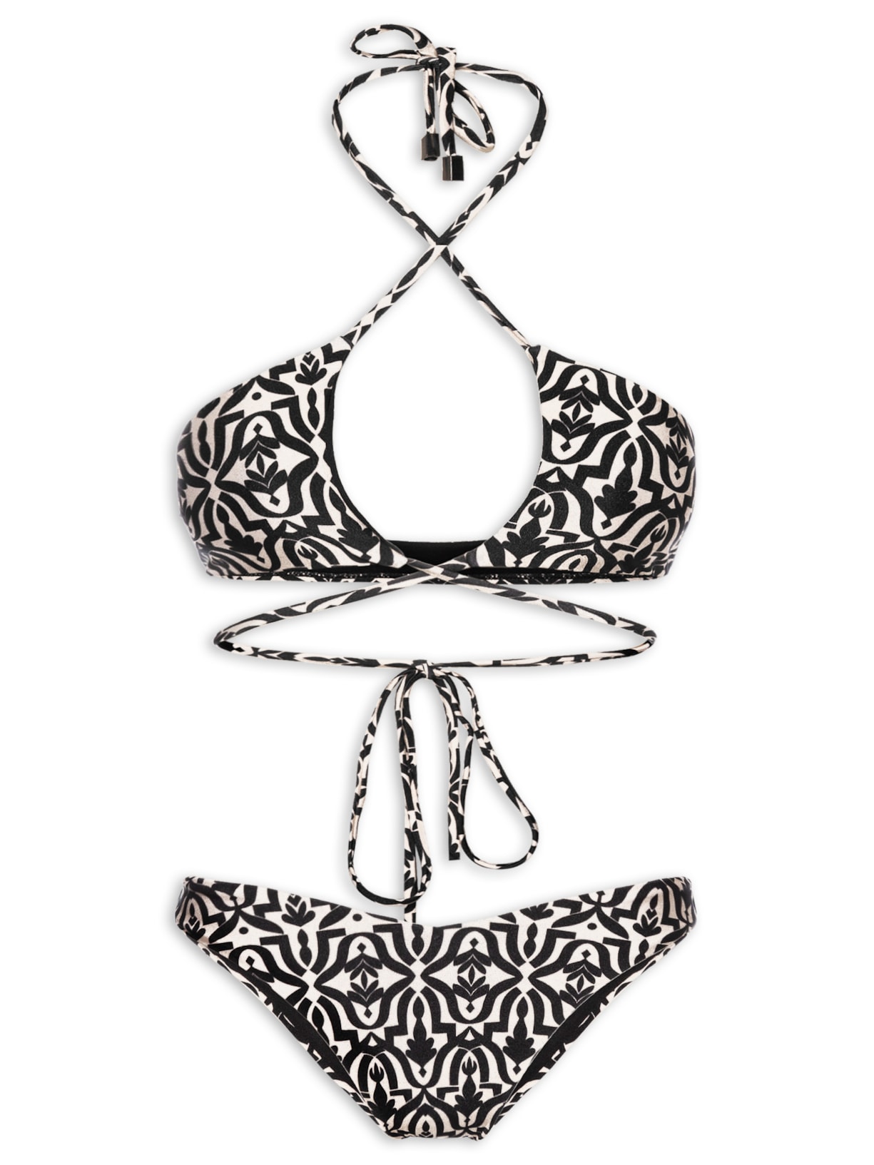 Biquíni Feminino Estampado Com Abertura - Preto