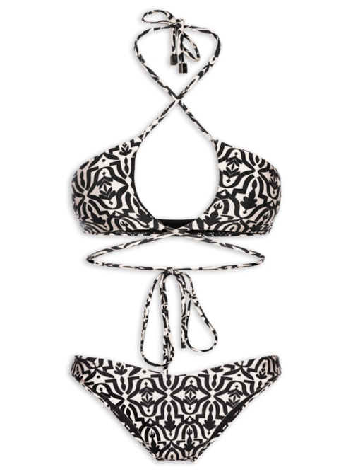 Biquíni Feminino Estampado Com Abertura - Preto