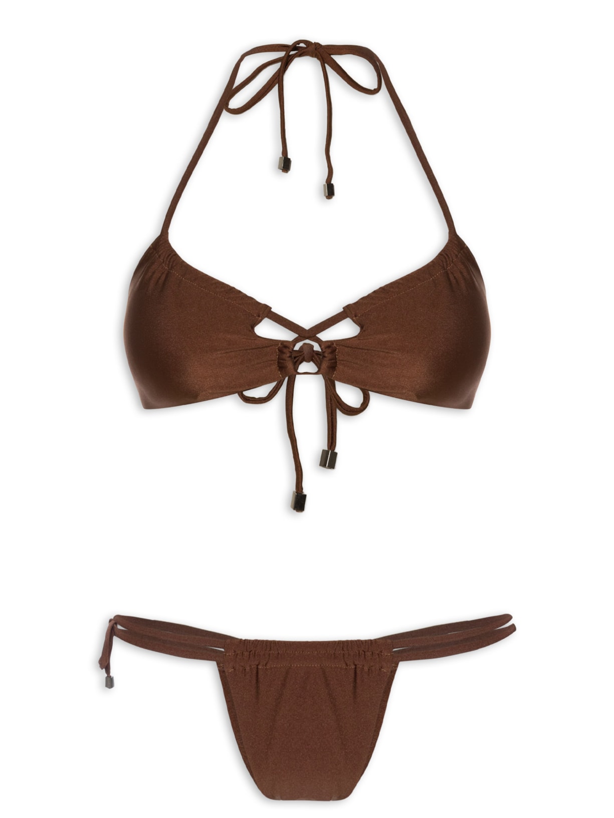 Biquíni Feminino Liso Com Frente Cruzada Marrom Mktbeach
