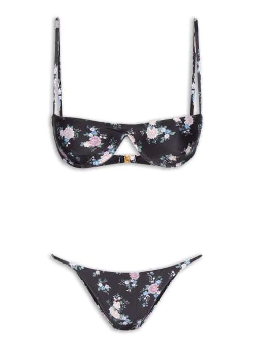 Biquíni Feminino Meia Taça Floral Romance - Preto