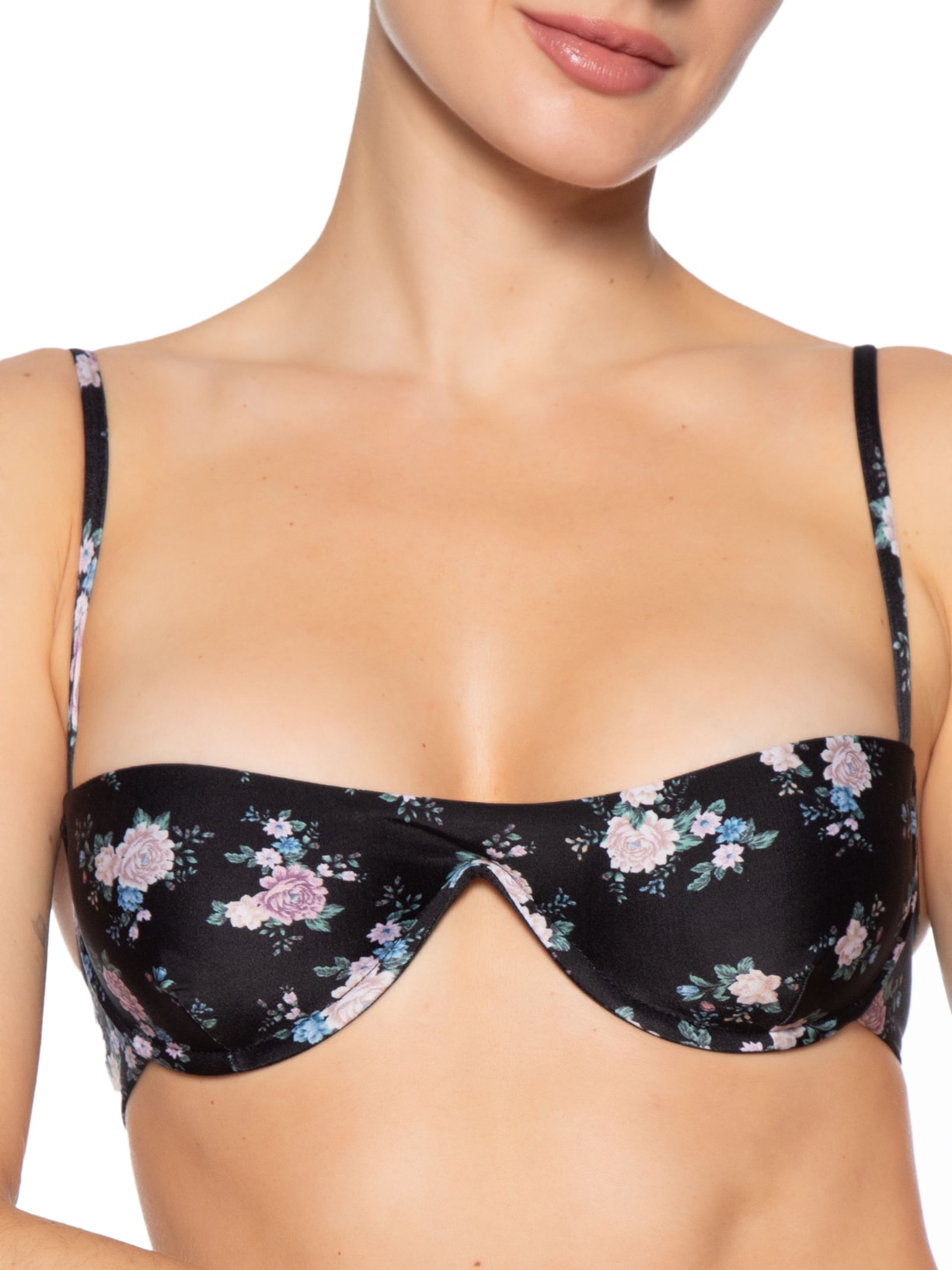 Biquíni Feminino Meia Taça Floral Romance Preto Farm Praia