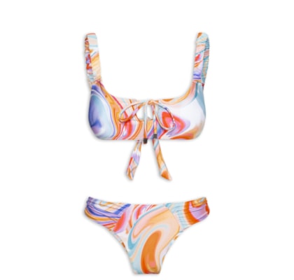 Biquíni Feminino Tie Dye Com Amarração Frontal - Laranja