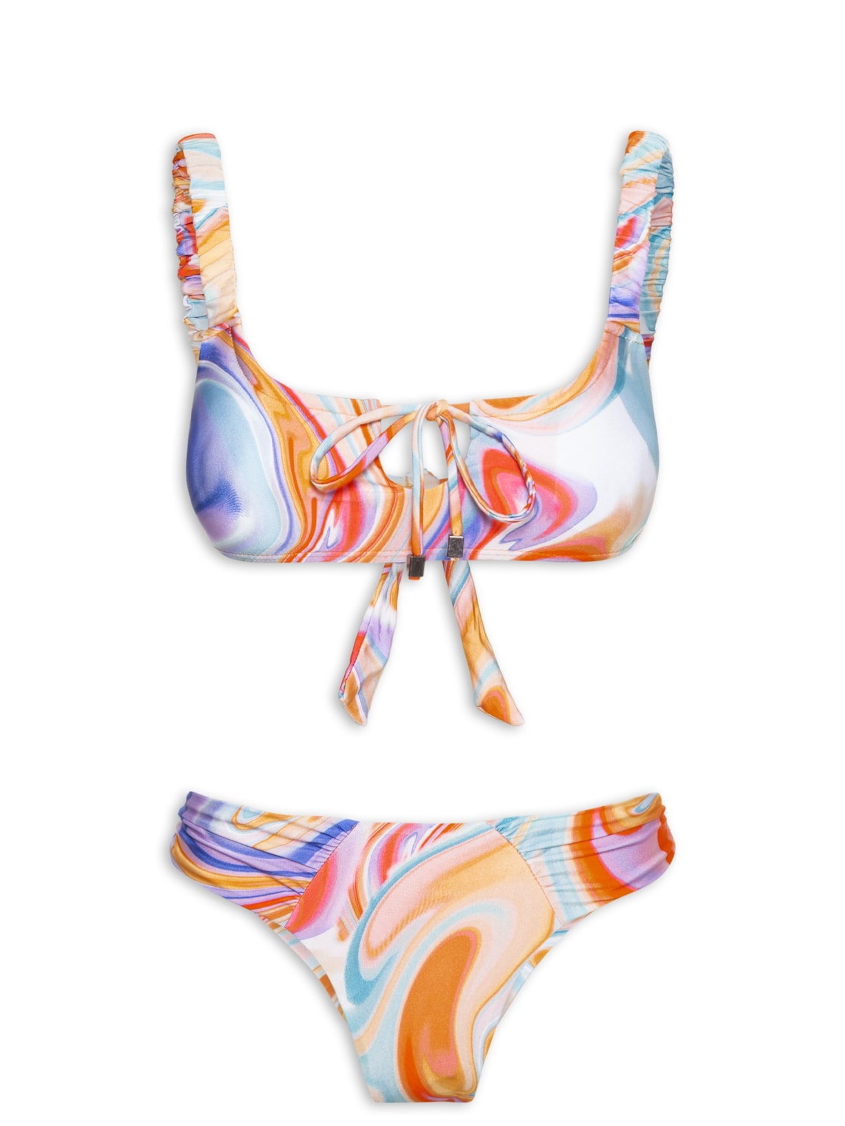 Biquíni Feminino Tie Dye Com Amarração Frontal - Laranja