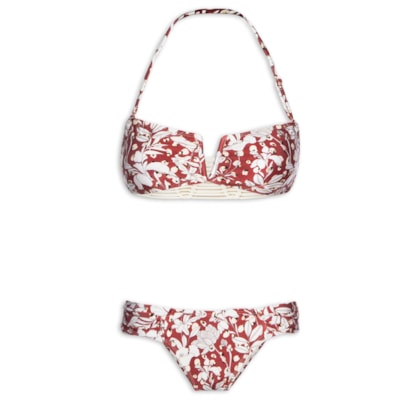 Biquíni Floral Com Alça Removível - Vermelho