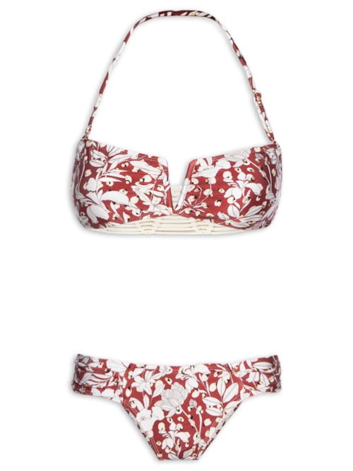 Biquíni Floral Com Alça Removível - Vermelho