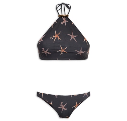 Biquini Halter Starfish Com Metal - Preto