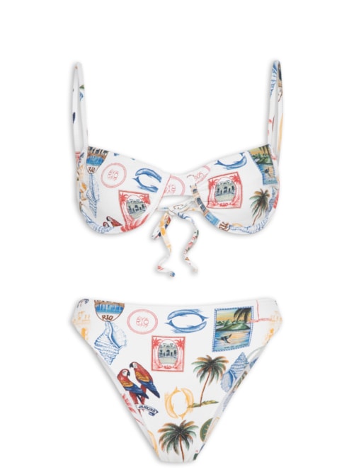 Biquini Hot Pants Tropical Vintage - Branco