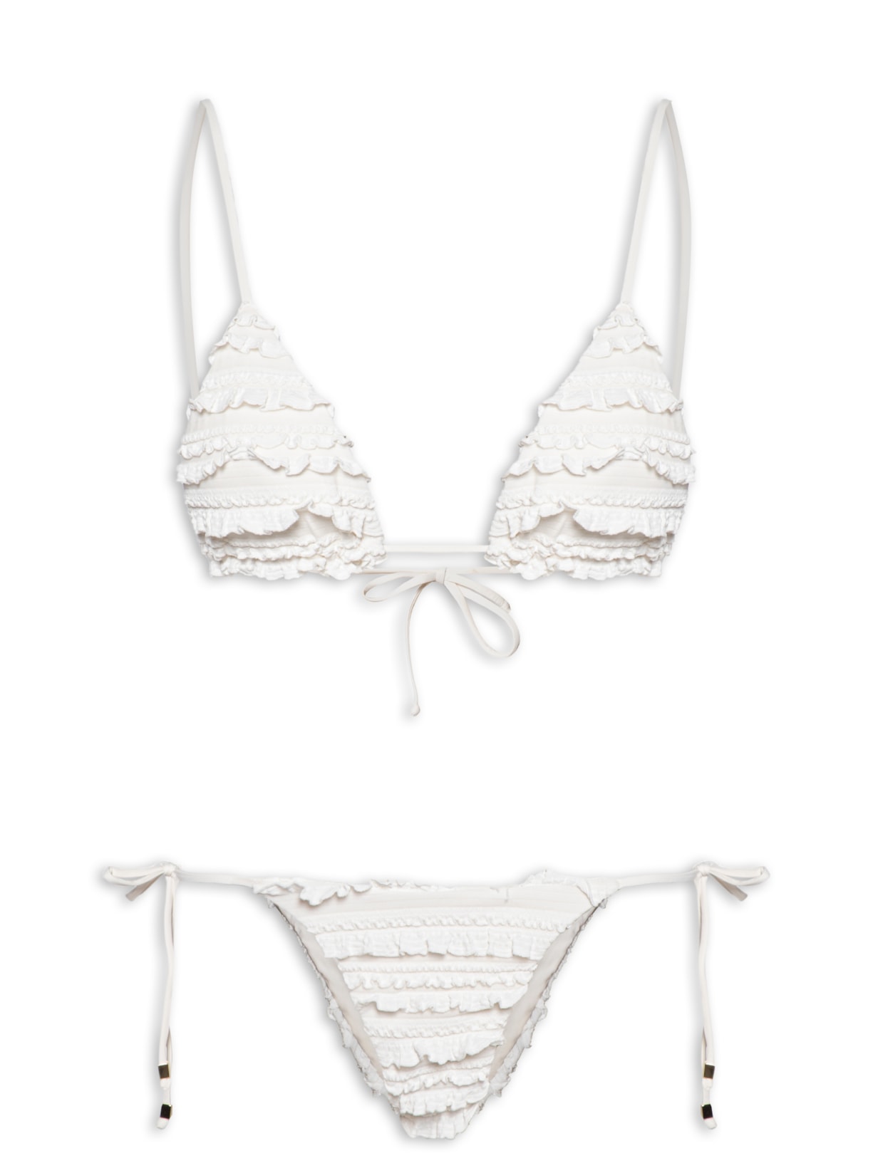 Biquíni Lacinho Babados Textura Branco Farm Praia