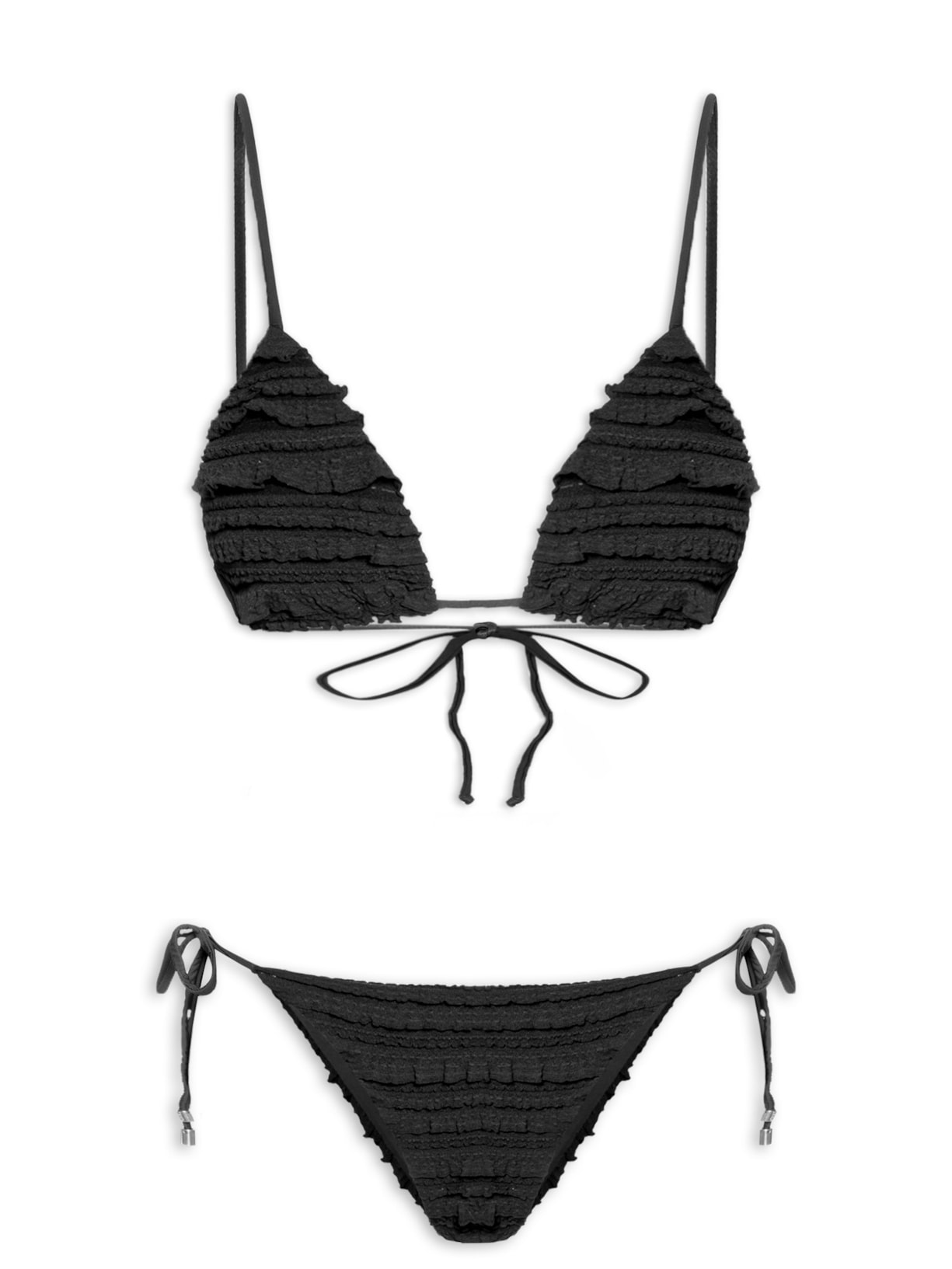 Biquíni Lacinho Babados Textura Preto Farm Praia