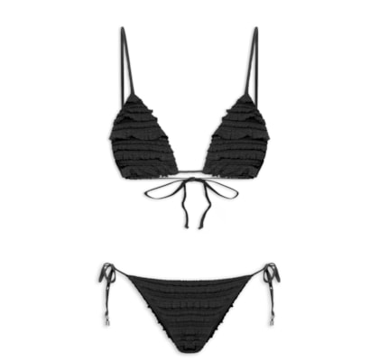 Biquíni Lacinho Babados Textura - Preto