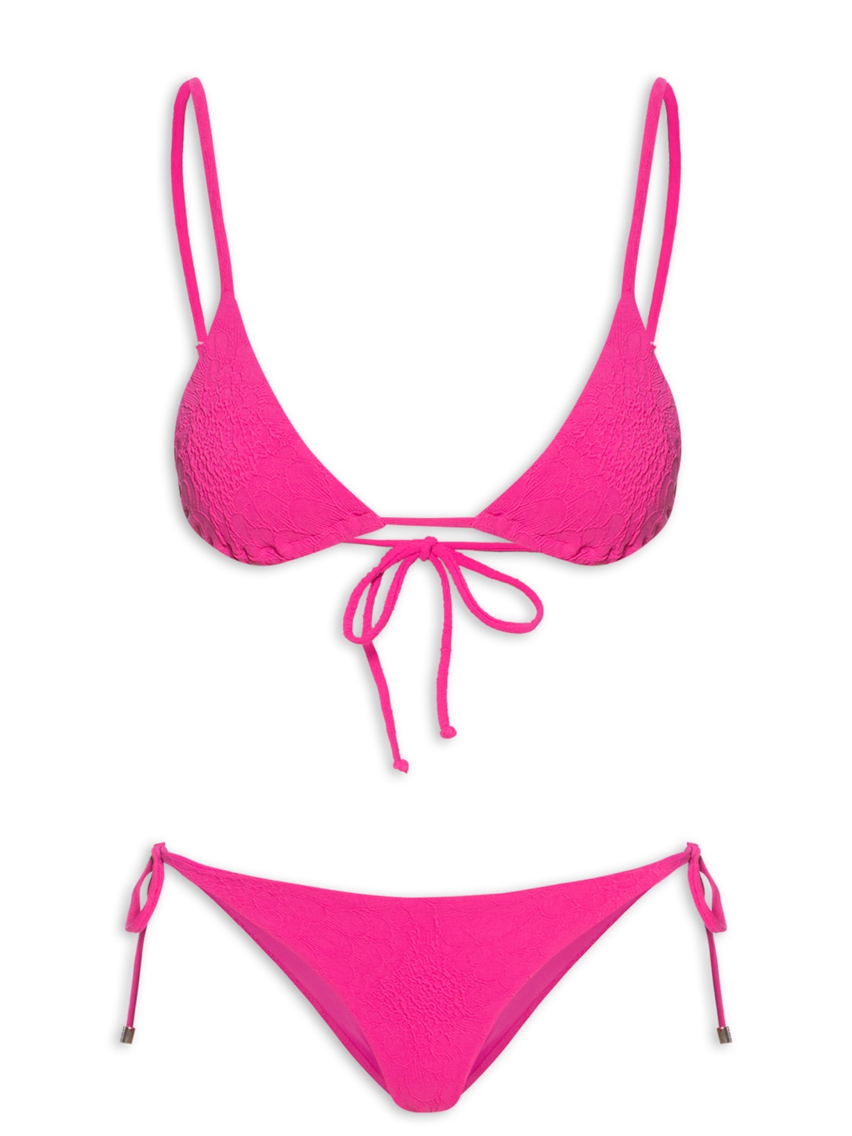 ?Biquíni Lacinho Textura Flor - Rosa