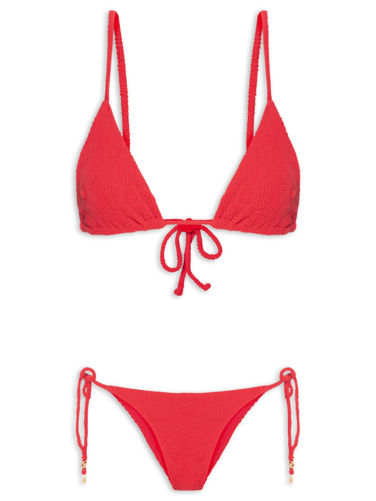 Biquíni Lacinho Textura Flor Vermelho Farm Praia