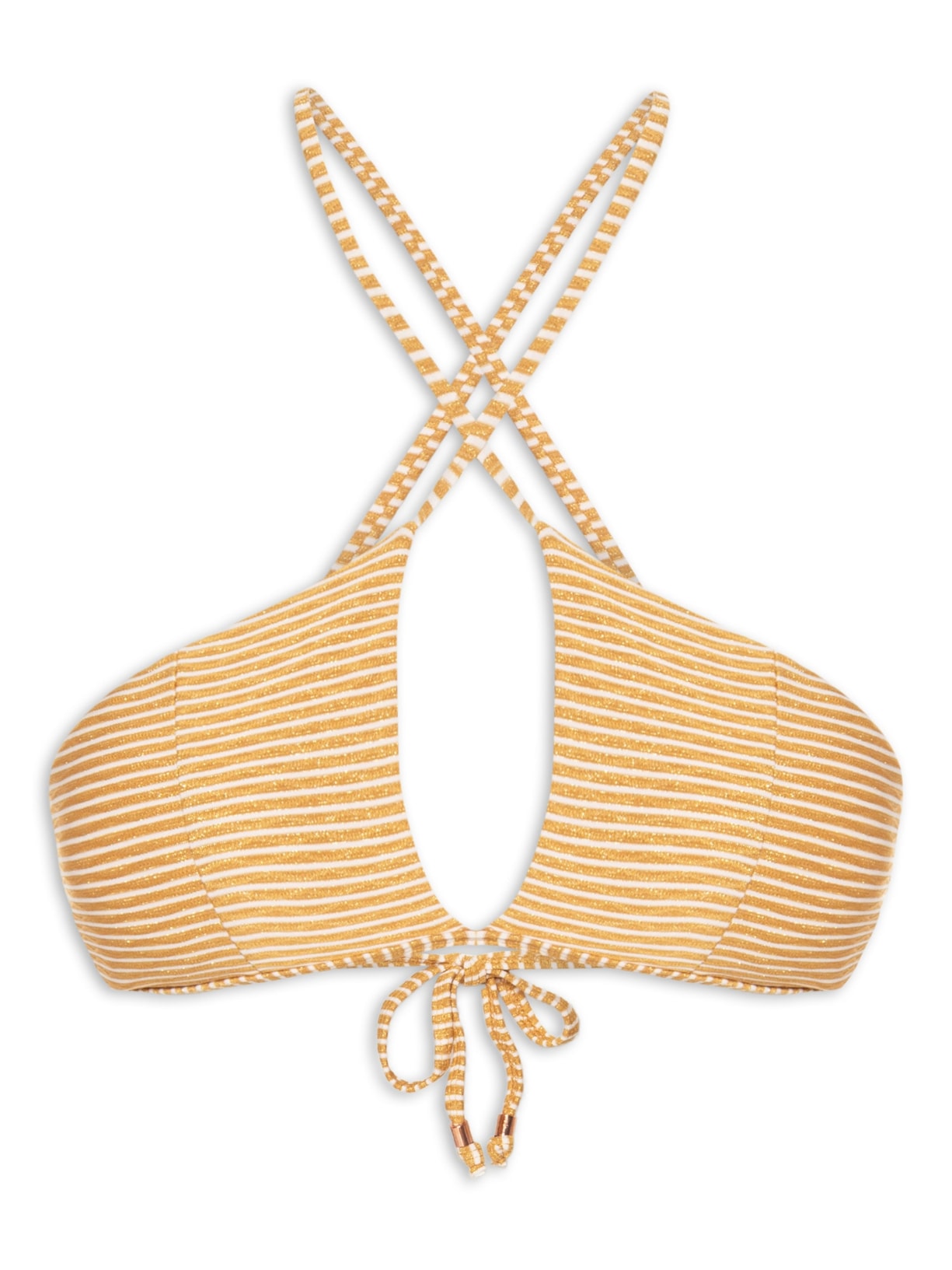 Biquíni Listrado Feminino Com Decote Cruzado Bege Mktbeach