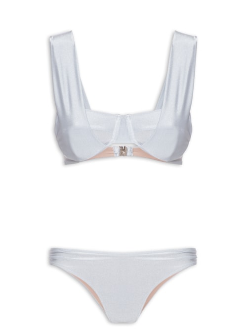 Biquíni Meia Taça E Calcinha Franzida - Prata