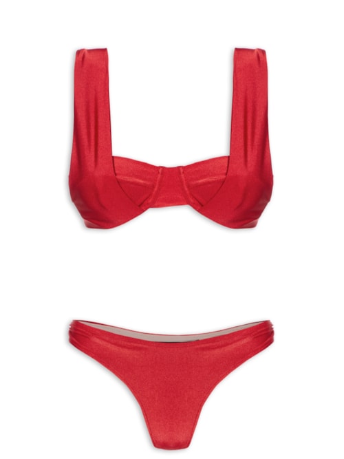 Biquíni Meia Taça E Calcinha Franzida - Vermelho
