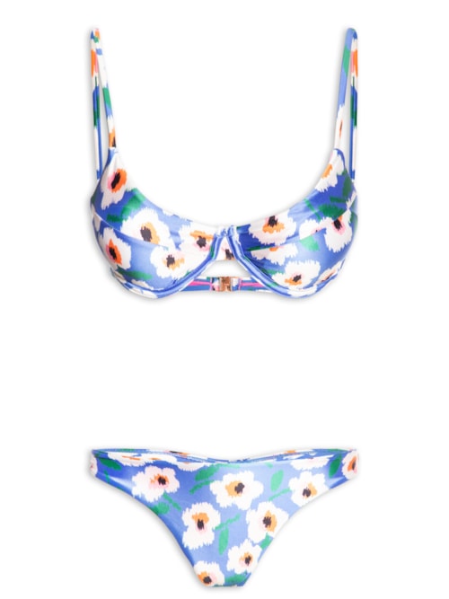 Biquíni Meia Taça Estampado - Azul