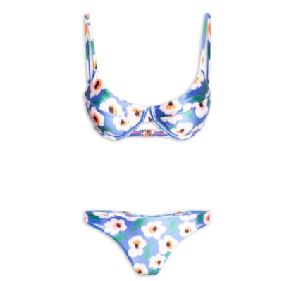 Biquíni Meia Taça Feminino Estampado - Azul